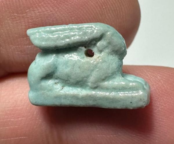 Picture of ANCIENT EGYPT.  BEAUTIFUL COLOR. GRECO - ROMAN - FAIENCE HARE AMULET . 300 B.C - 100 A.D