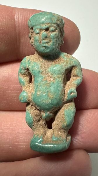 Picture of ANCIENT EGYPT.  BEAUTIFUL & LARGE COLOR. GRECO - ROMAN - FAIENCE POTAIKOS AMULET . 300 B.C - 100 A.D