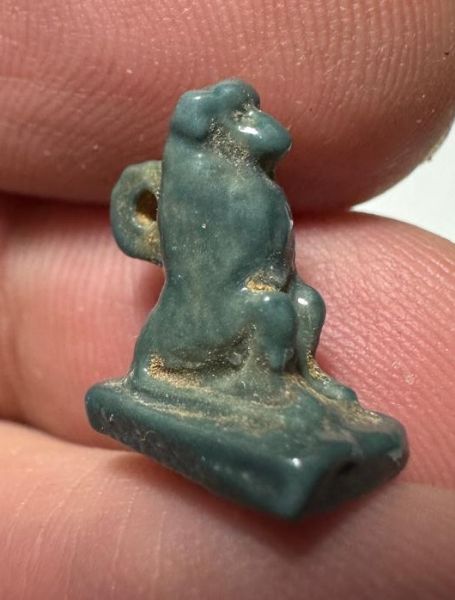 Picture of ANCIENT EGYPT.  BEAUTIFUL COLOR. GRECO - ROMAN - FAIENCE BABOON AMULET . 300 B.C - 100 A.D