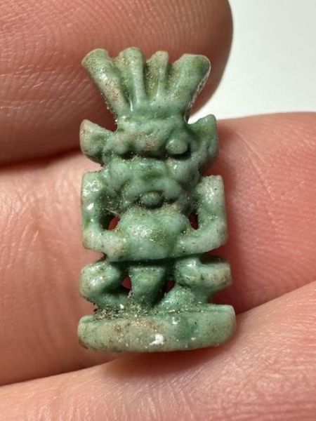 Picture of ANCIENT EGYPT.  BEAUTIFUL COLOR. GRECO - ROMAN - FAIENCE BES AMULET . 300 B.C - 100 A.D