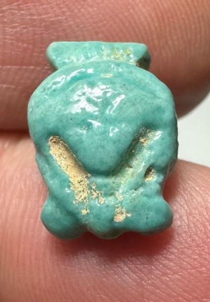 Picture of ANCIENT EGYPT.  BEAUTIFUL COLOR. GRECO - ROMAN - FAIENCE HATHOR AMULET . 300 B.C - 100 A.D