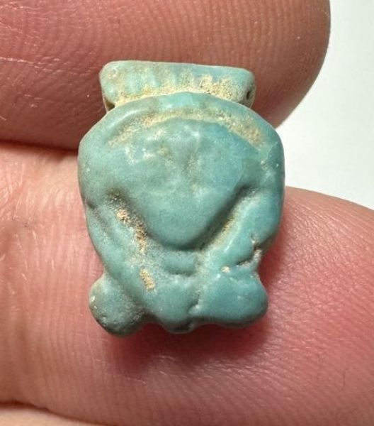 Picture of ANCIENT EGYPT.  BEAUTIFUL COLOR. GRECO - ROMAN - FAIENCE HATHOR AMULET . 300 B.C - 100 A.D