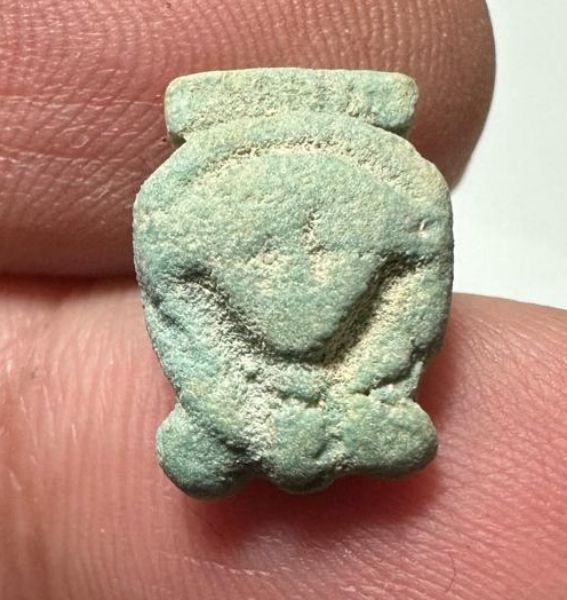 Picture of ANCIENT EGYPT.  BEAUTIFUL COLOR. GRECO - ROMAN - FAIENCE HATHOR AMULET . 300 B.C - 100 A.D