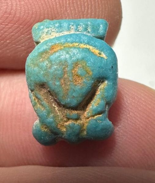 Picture of ANCIENT EGYPT.  BEAUTIFUL COLOR. GRECO - ROMAN - FAIENCE HATHOR AMULET . 300 B.C - 100 A.D