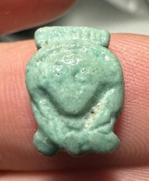 Picture of ANCIENT EGYPT.  BEAUTIFUL COLOR. GRECO - ROMAN - FAIENCE HATHOR AMULET . 300 B.C - 100 A.D