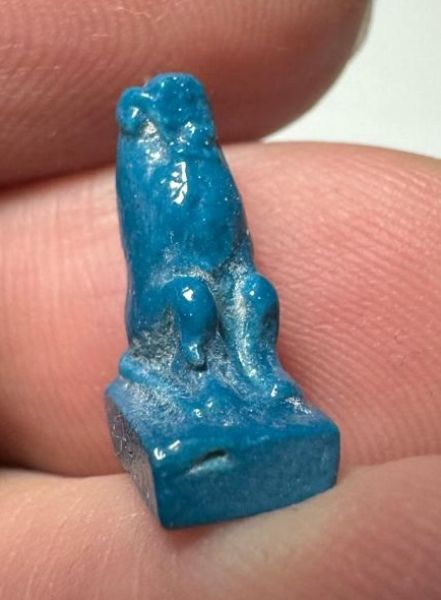 Picture of ANCIENT EGYPT.  BEAUTIFUL COLOR. GRECO - ROMAN - FAIENCE BABOON AMULET . 300 B.C - 100 A.D