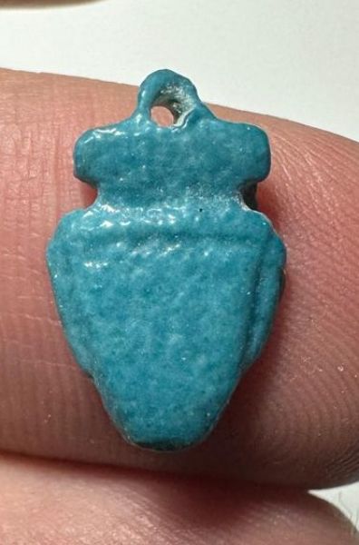 Picture of ANCIENT EGYPT.  BEAUTIFUL COLOR. GRECO - ROMAN - FAIENCE HEART AMULET . 300 B.C - 100 A.D