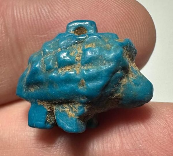 Picture of ANCIENT EGYPT.  BEAUTIFUL COLOR. GRECO - ROMAN - FAIENCE HEDGEHOG AMULET . 300 B.C - 100 A.D