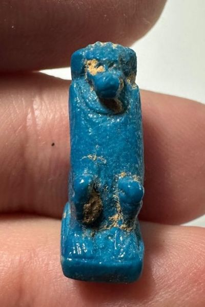 Picture of ANCIENT EGYPT.  BEAUTIFUL COLOR. GRECO - ROMAN - FAIENCE BABOON AMULET . 300 B.C - 100 A.D