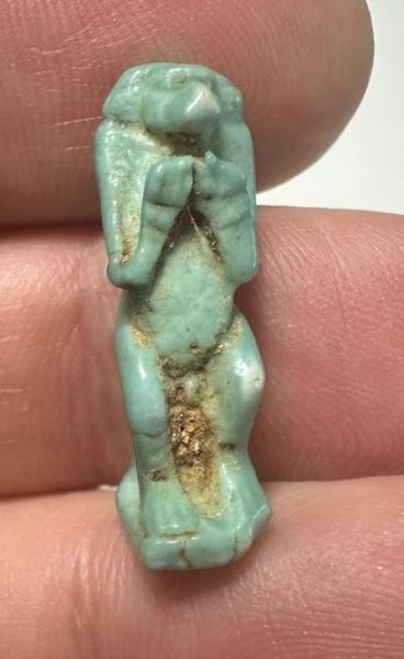 Picture of ANCIENT EGYPT.  BEAUTIFUL COLOR. GRECO - ROMAN - FAIENCE MONKEY AMULET . 300 B.C - 100 A.D