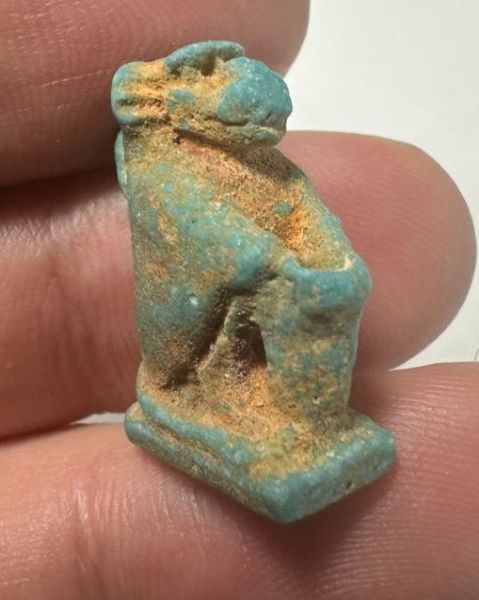 Picture of ANCIENT EGYPT.  BEAUTIFUL COLOR. GRECO - ROMAN - FAIENCE BABOON AMULET . 300 B.C - 100 A.D