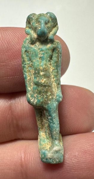 Picture of ANCIENT EGYPT.  BEAUTIFUL COLOR. GRECO - ROMAN - FAIENCE KHNUM AMULET . 300 B.C - 100 A.D
