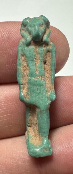 Picture of ANCIENT EGYPT.  BEAUTIFUL COLOR. GRECO - ROMAN - FAIENCE KHNUM AMULET . 300 B.C - 100 A.D
