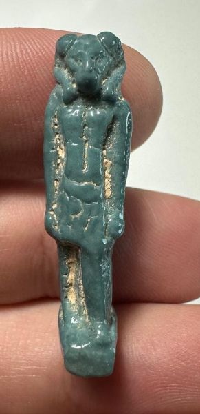 Picture of ANCIENT EGYPT.  BEAUTIFUL COLOR. GRECO - ROMAN - FAIENCE KHNUM AMULET . 300 B.C - 100 A.D