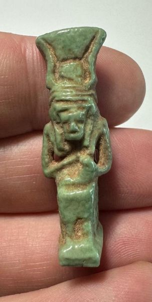 Picture of ANCIENT EGYPT.  BEAUTIFUL COLOR. GRECO - ROMAN - FAIENCE ISIS NURSING HORUS AMULET . 300 B.C - 100 A.D