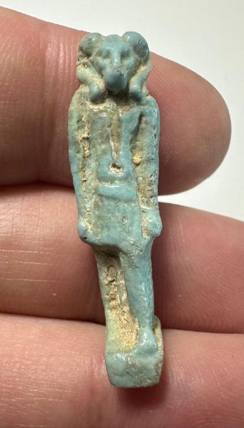 Picture of ANCIENT EGYPT.  BEAUTIFUL COLOR. GRECO - ROMAN - FAIENCE KHNUM AMULET . 300 B.C - 100 A.D