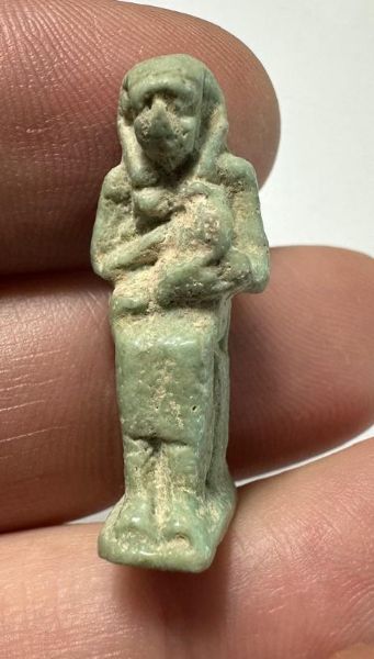 Picture of ANCIENT EGYPT.  BEAUTIFUL COLOR. GRECO - ROMAN - FAIENCE ISIS NURSING HORUS AMULET . 300 B.C - 100 A.D