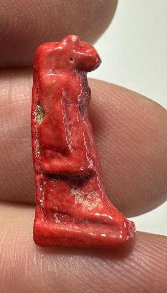 Picture of ANCIENT EGYPT.  VERY RARE RED COLOR. GRECO - ROMAN - FAIENCE THOTH AMULET . 300 B.C - 100 A.D