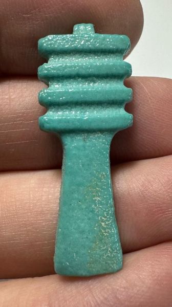 Picture of ANCIENT EGYPT.  BEAUTIFUL COLOR. GRECO - ROMAN - FAIENCE DJED PILLAR AMULET . 300 B.C - 100 A.D