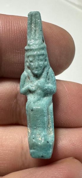 Picture of ANCIENT EGYPT.  BEAUTIFUL COLOR. GRECO - ROMAN - FAIENCE ISIS NURSING HORUS AMULET . 300 B.C - 100 A.D