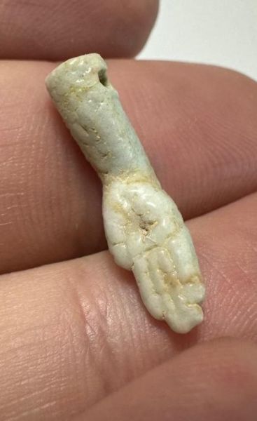 Picture of ANCIENT EGYPT.  BEAUTIFUL COLOR. GRECO - ROMAN - FAIENCE HAND AMULET . 300 B.C - 100 A.D
