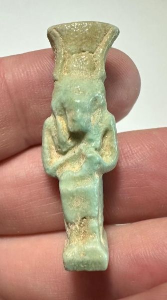 Picture of ANCIENT EGYPT.  BEAUTIFUL COLOR. GRECO - ROMAN - FAIENCE ISIS NURSING HORUS AMULET . 300 B.C - 100 A.D