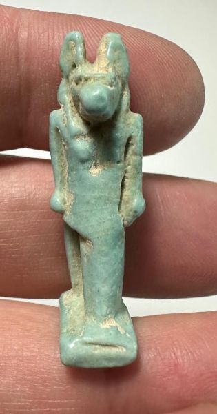 Picture of ANCIENT EGYPT.  BEAUTIFUL COLOR. GRECO - ROMAN - FAIENCE ANUBIS AMULET . 300 B.C - 100 A.D