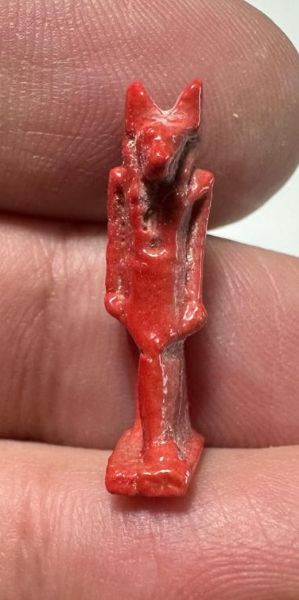 Picture of ANCIENT EGYPT.  VERY RARE RED COLOR. GRECO - ROMAN - FAIENCE ANUBIS AMULET . 300 B.C - 100 A.D