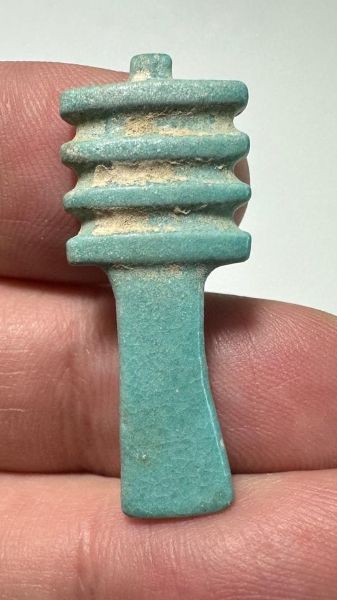Picture of ANCIENT EGYPT.  BEAUTIFUL COLOR. GRECO - ROMAN - FAIENCE DJED PILLAR AMULET . 300 B.C - 100 A.D