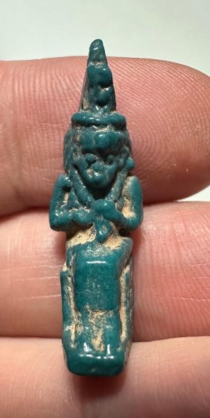 Picture of ANCIENT EGYPT.  BEAUTIFUL COLOR. GRECO - ROMAN - FAIENCE ISIS NURSING HORUS AMULET . 300 B.C - 100 A.D