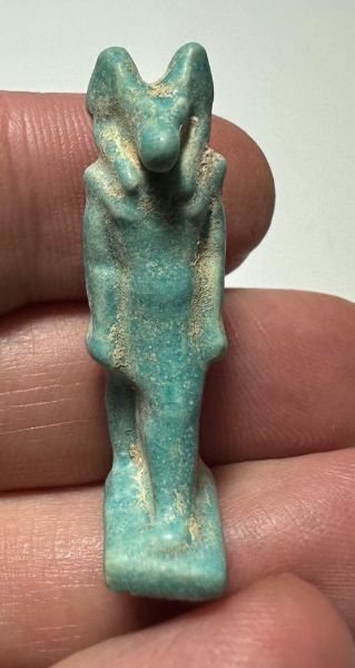 Picture of ANCIENT EGYPT.  BEAUTIFUL COLOR. GRECO - ROMAN - FAIENCE ANUBIS AMULET . 300 B.C - 100 A.D