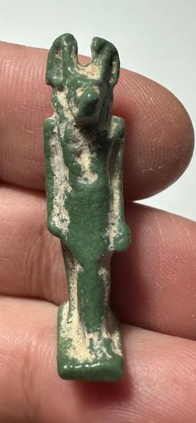 Picture of ANCIENT EGYPT.  BEAUTIFUL COLOR. GRECO - ROMAN - FAIENCE ANUBIS AMULET . 300 B.C - 100 A.D