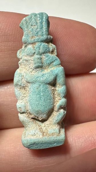 Picture of ANCIENT EGYPT.  BEAUTIFUL COLOR. GRECO - ROMAN - FAIENCE BES AMULET . 300 B.C - 100 A.D
