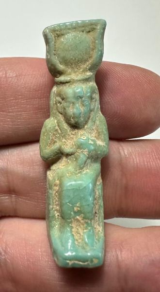 Picture of ANCIENT EGYPT.  BEAUTIFUL COLOR. GRECO - ROMAN - FAIENCE ISIS NURSING HORUS AMULET . 300 B.C - 100 A.D