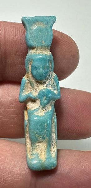 Picture of ANCIENT EGYPT.  BEAUTIFUL COLOR. GRECO - ROMAN - FAIENCE ISIS NURSING HORUS AMULET . 300 B.C - 100 A.D