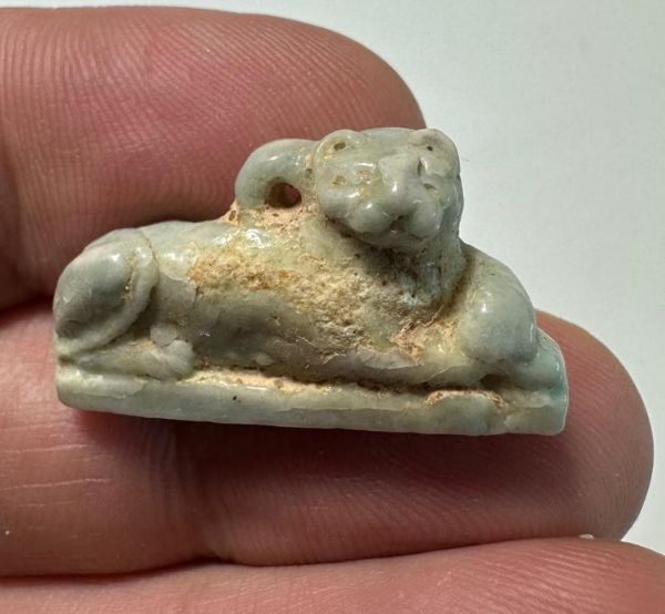 Picture of ANCIENT EGYPT.  BEAUTIFUL COLOR. GRECO - ROMAN - FAIENCE CAT AMULET . 300 B.C - 100 A.D