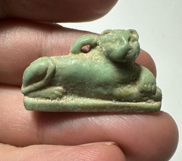 Picture of ANCIENT EGYPT.  BEAUTIFUL COLOR. GRECO - ROMAN - FAIENCE CAT AMULET . 300 B.C - 100 A.D