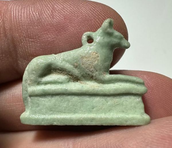 Picture of ANCIENT EGYPT.  BEAUTIFUL COLOR. GRECO - ROMAN - FAIENCE ANUBIS AMULET . 300 B.C - 100 A.D