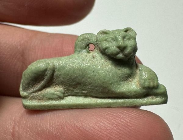 Picture of ANCIENT EGYPT.  BEAUTIFUL COLOR. GRECO - ROMAN - FAIENCE CAT AMULET . 300 B.C - 100 A.D