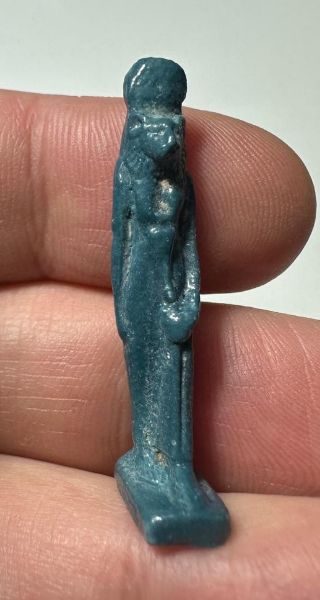 Picture of ANCIENT EGYPT. GRECO - ROMAN FAIENCE LION HEADED DIETY AMULET.  300 B.C - 100 A.D