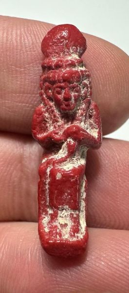 Picture of ANCIENT EGYPT. VERY RARE RED COLOR. GRECO - ROMAN FAIENCE ISIS NURSING HORUS AMULET.  300 B.C - 100 A.D