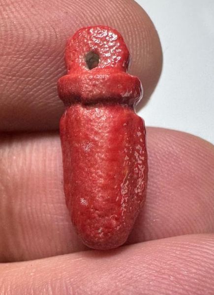 Picture of ANCIENT EGYPT. VERY RARE RED COLOR. GRECO - ROMAN FAIENCE HEART AMULET.  300 B.C - 100 A.D