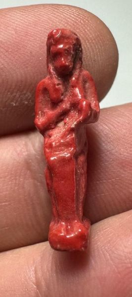 Picture of ANCIENT EGYPT. VERY RARE RED COLOR. GRECO - ROMAN FAIENCE ISIS NURSING HORUS AMULET.  300 B.C - 100 A.D