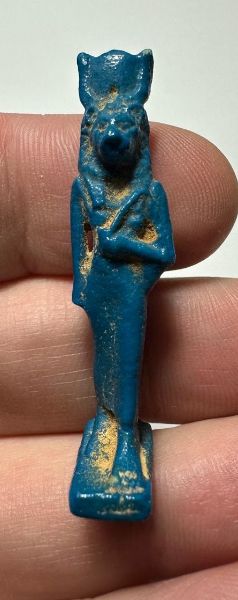 Picture of ANCIENT EGYPT. GRECO - ROMAN FAIENCE  AMULET OF A LION HEADED DEITY.  300 B.C - 100 A.D