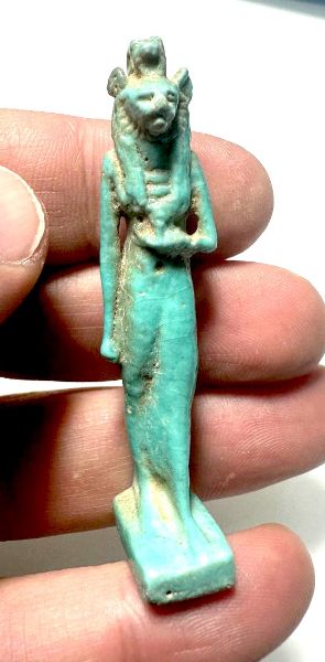 Picture of ANCIENT EGYPT. GRECO - ROMAN LARGE FAIENCE AMULET OF BASTET.  300 B.C - 100 A.D
