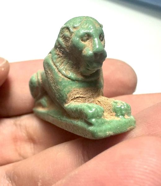 Picture of ANCIENT EGYPT. GRECO - ROMAN LARGE FAIENCE LION AMULET.  300 B.C - 100 A.D