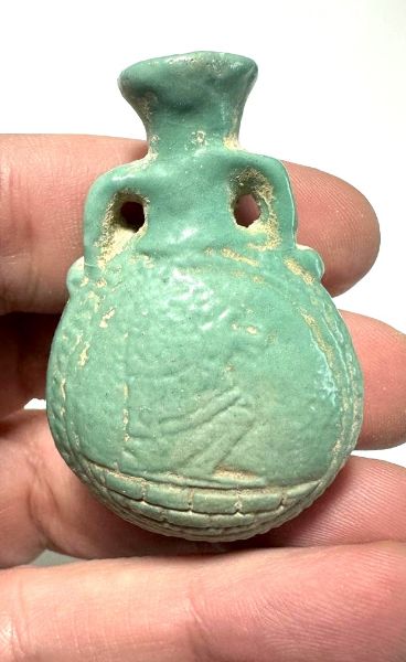 Picture of Ancient Egypt. FAIENCE COSMETIC FLASK. BEAUTIFUL COLOR. 300 B.C - 100 A.D . GRECO-ROMAN - NEW YEAR'S FLASK