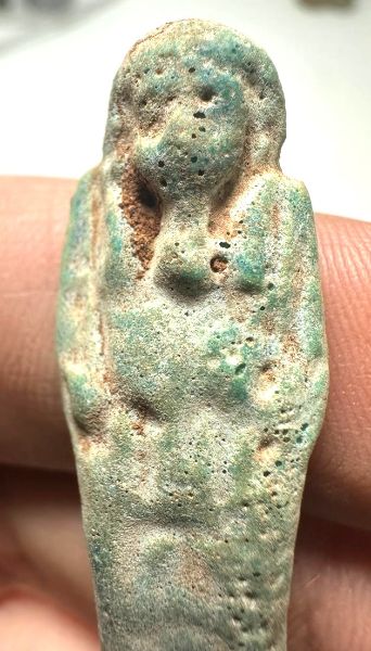Picture of  Ancient Egypt. FAIENCE USHABTI . LATE PERIOD. 600 - 300  B.C  INSCRIBED ON BOTH SIDES 