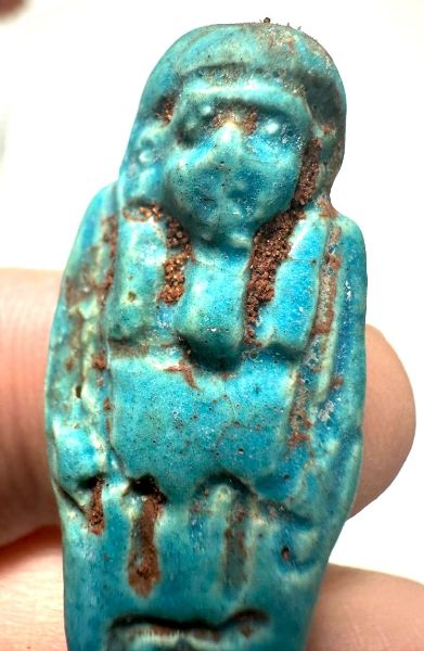 Picture of   Ancient Egypt. FAIENCE USHABTI . LATE PERIOD. 600 - 300  B.C  INSCRIBED ON BOTH SIDES