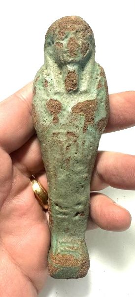 Picture of  Ancient Egypt. FAIENCE USHABTI . LATE PERIOD. 600 - 300  B.C.  TRACES OF INSCRIPTION. GOOD SIZE 